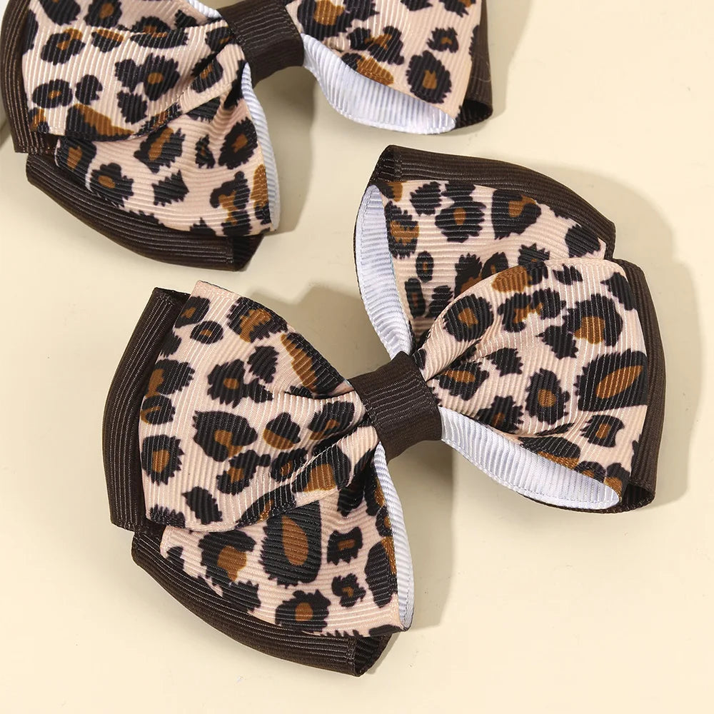 Leopard Bow Hair Clips for Girls - Set of 2