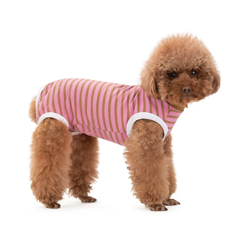 Striped Cotton Dog Recovery Suit for Post-Surgery Protection