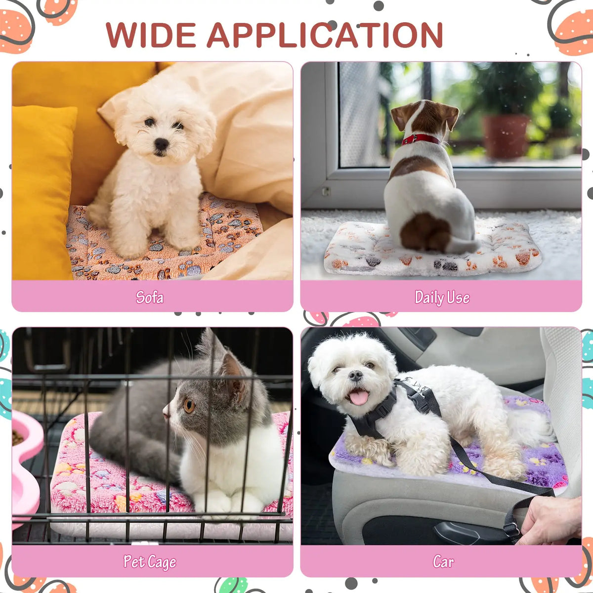 Cozy plush flannel pet mat and sleeping pad used for dogs and cats in various contexts.