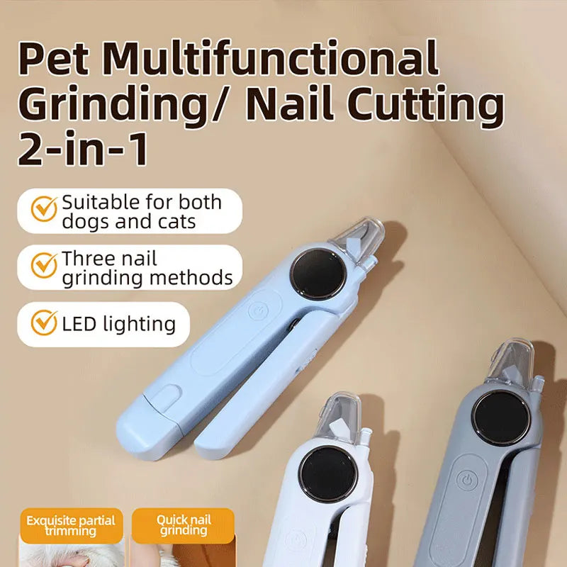 A set of pet multifunctional grinding and nail cutting tools for dogs and cats, showing various nail trimming attachments.