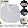 White PURA MAX cat litter box mat shown with a paw resting on it and separate components.