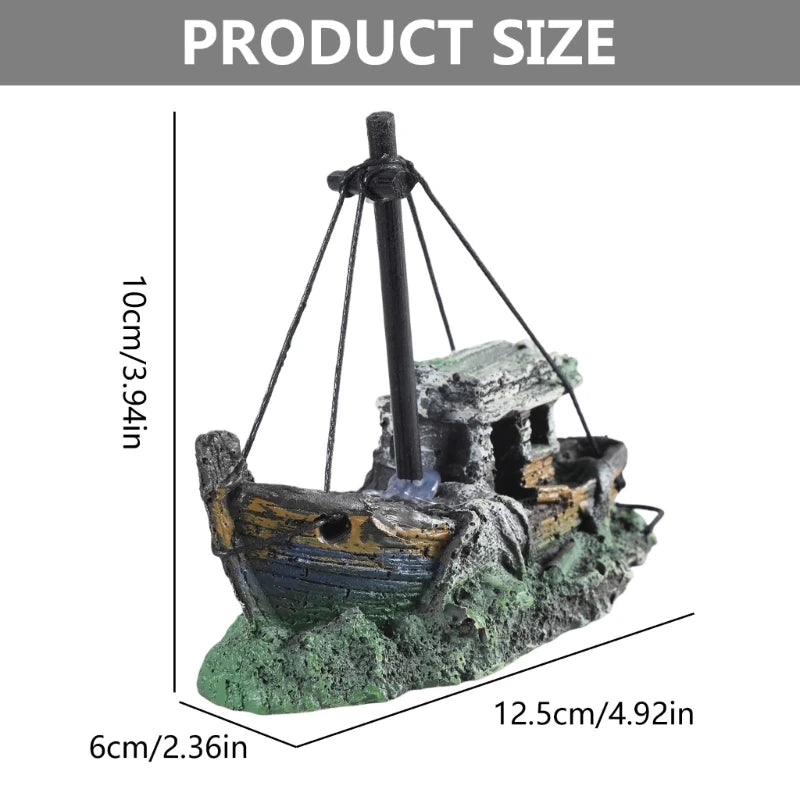 Aquarium Sunken Ship Decoration Resin Fishtank Ornament 12.5x6x10 cm