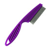 A purple stainless steel pet grooming comb with teeth shown from the side.