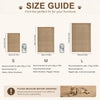 Size guide showing dimensions for small, medium, and large faux sisal cat scratching mats.