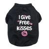 Black dog vest with white text that reads I Give Free Kisses and a pink lip print