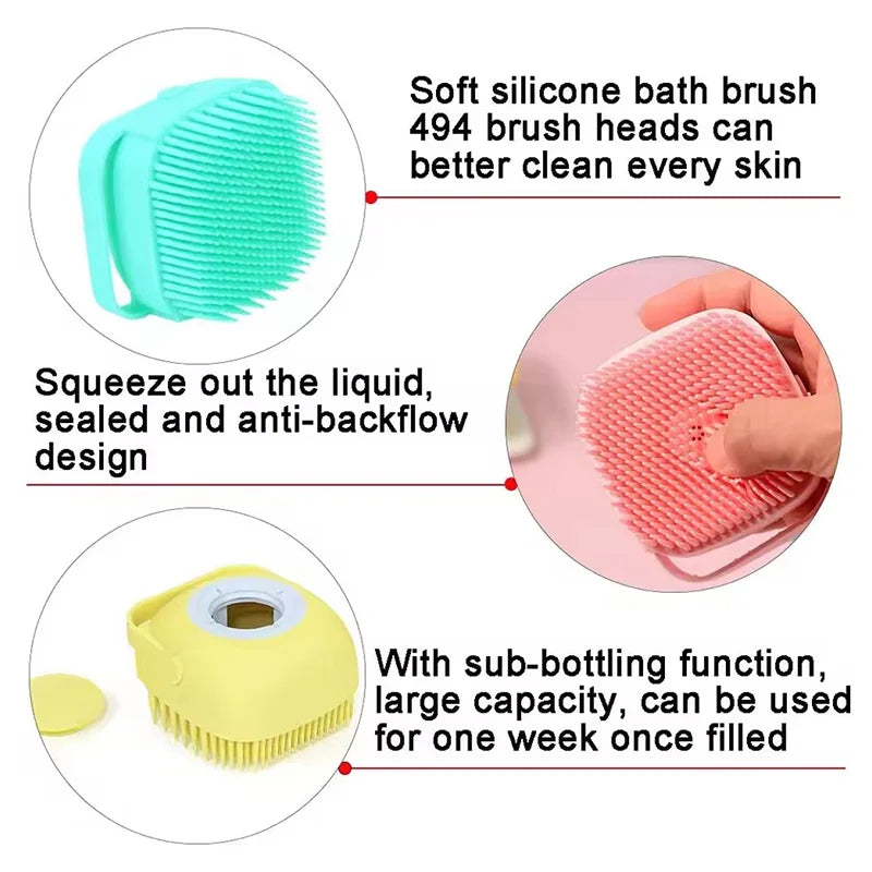 Silicone Pet Bath Massage Brush with Foam Dispenser