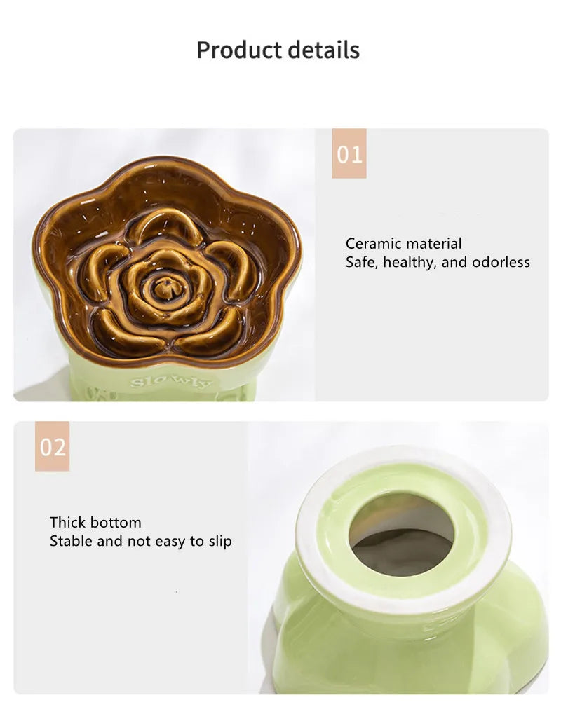 Elevated Ceramic Slow Feeder Bowl for Cats and Small Dogs