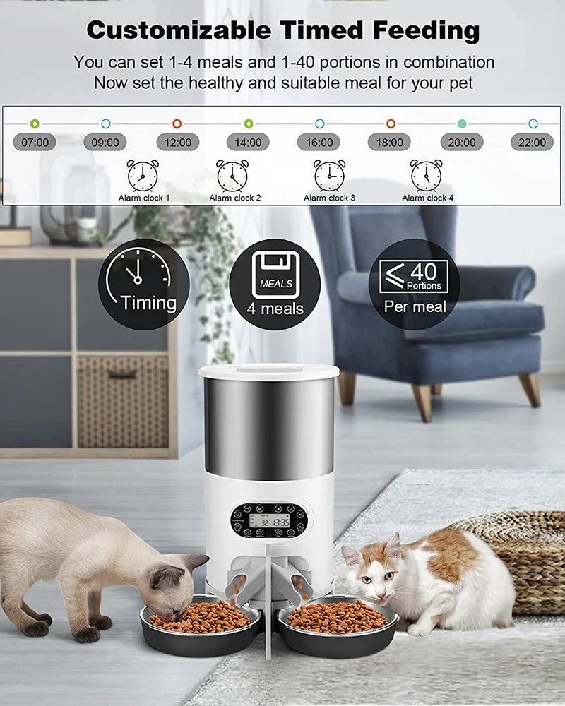 Dispensador automático inteligente para mascotas con cuenco de acero inoxidable