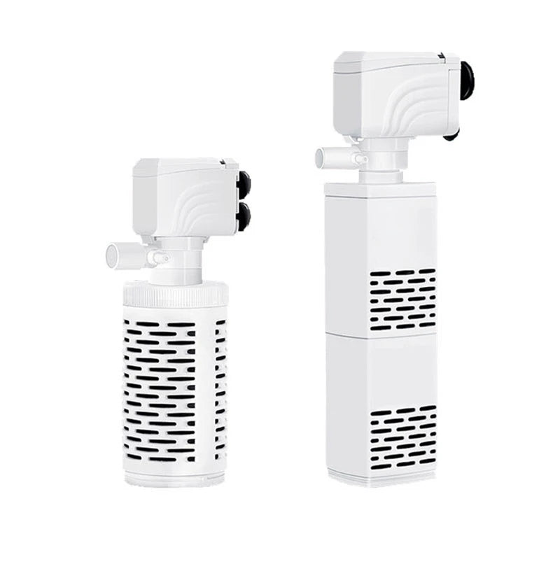 A white submersible aquarium filter pump with an oxygenation and wave maker head.