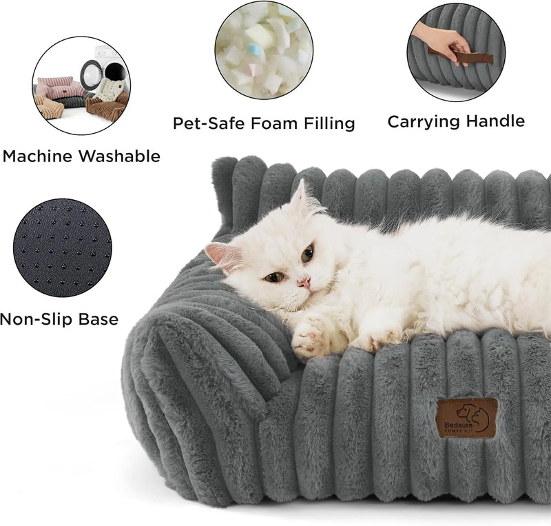 Canapé-Lit pour Animaux en Fausse Fourrure à Trois Côtés