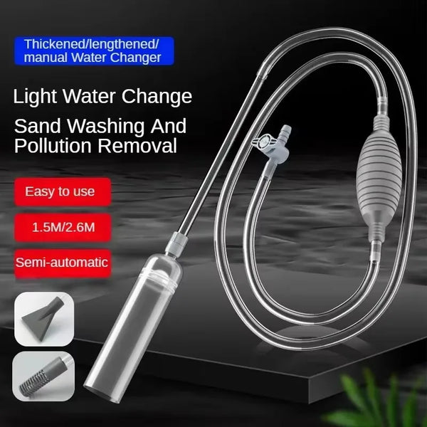 A clear silicone siphon vacuum cleaning kit with a hose and nozzle for light water change and sand washing.