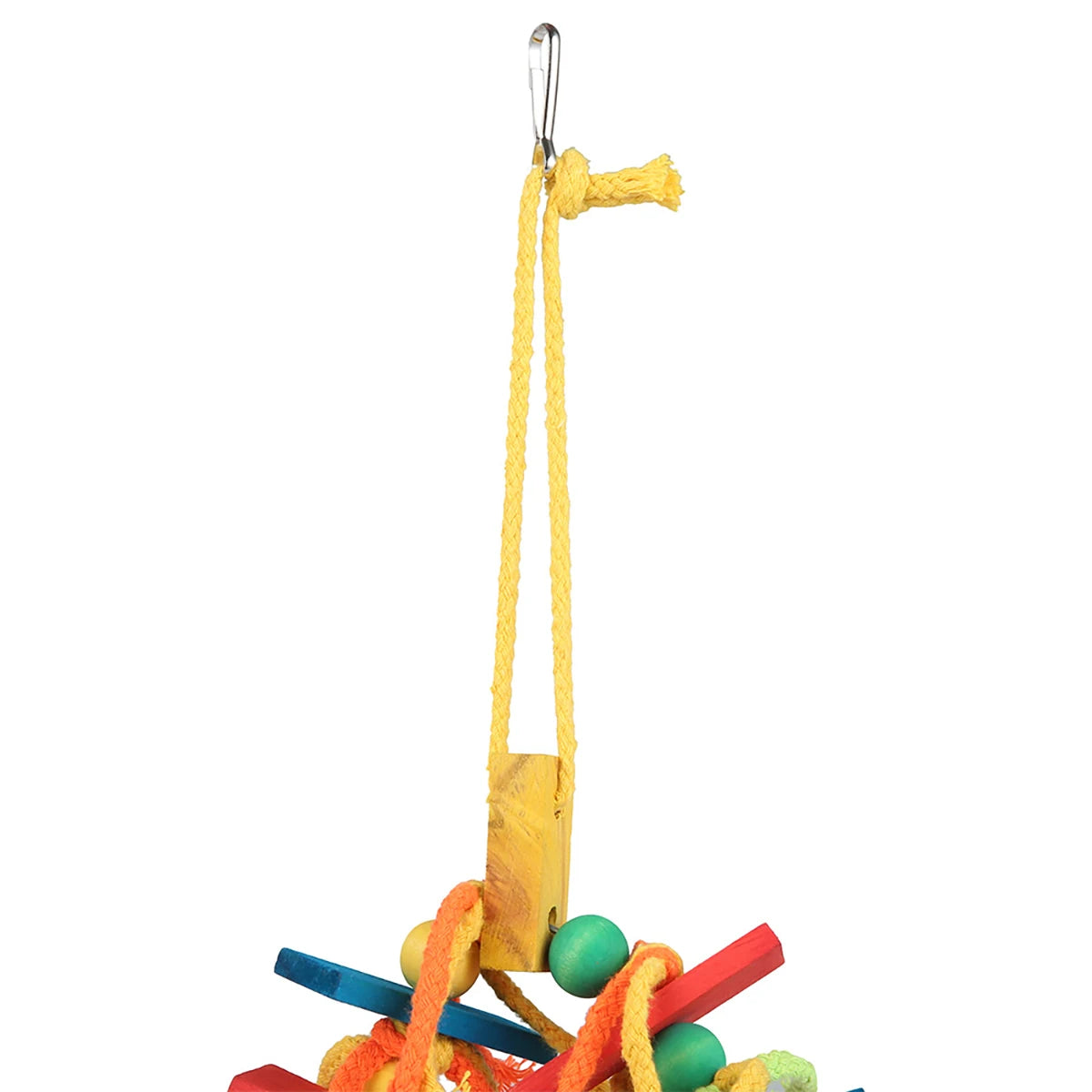 Colorful Wooden Bead and Rope Parrot Chew Toy with Hanging Hook