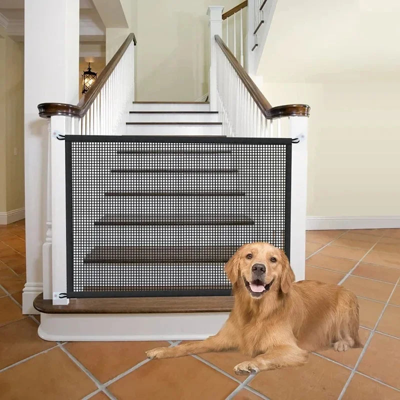 Foldable Mesh Pet Gate with Adhesive Hooks – No-Drilling Safety Barrier