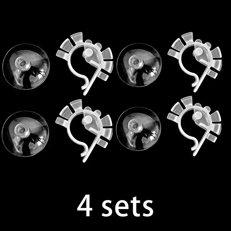 Four sets of U-shaped aquarium hose clips for 4-6mm tubing displayed against a black background.