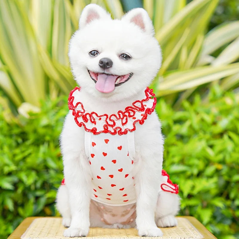 Floral Princess Pet Dress with Heart Print