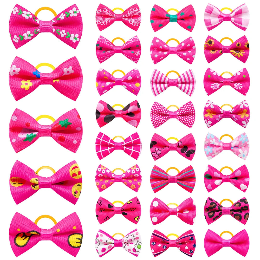 Pet Hair Bows with Rubber Bands - Assorted Styles for Small Dogs and Cats