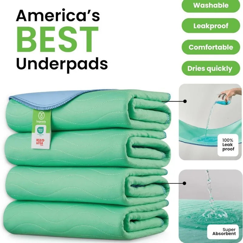 A stack of green reusable waterproof pet training pads showing various textures and features.