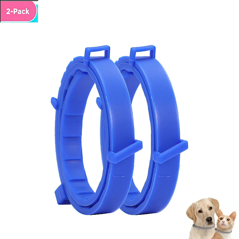 A 2-pack of blue adjustable silicone pet collars for small dogs and cats.
