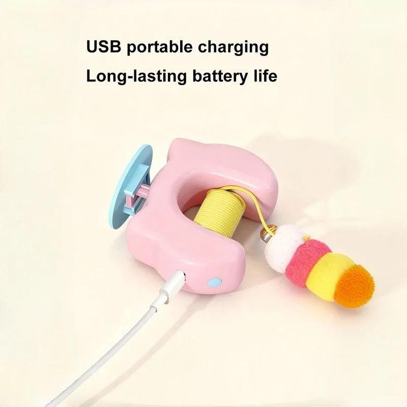 Smart Hanging Cat Toy with Feathers and Twin Ropes