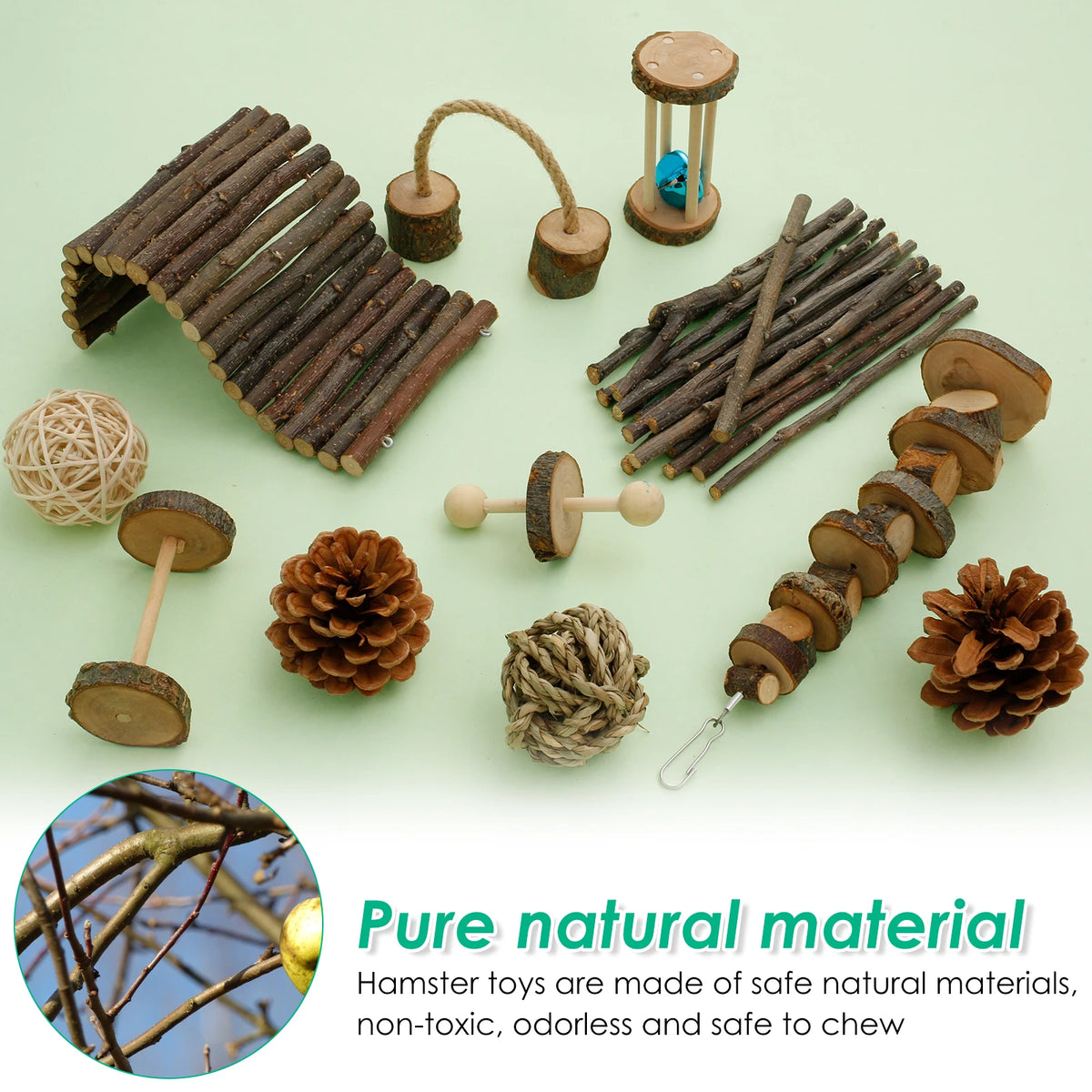 Natural Wood Chewing Toy Set for Small Pets