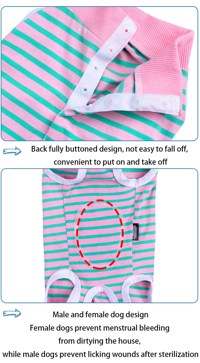 Striped Cotton Dog Recovery Suit for Post-Surgery Protection