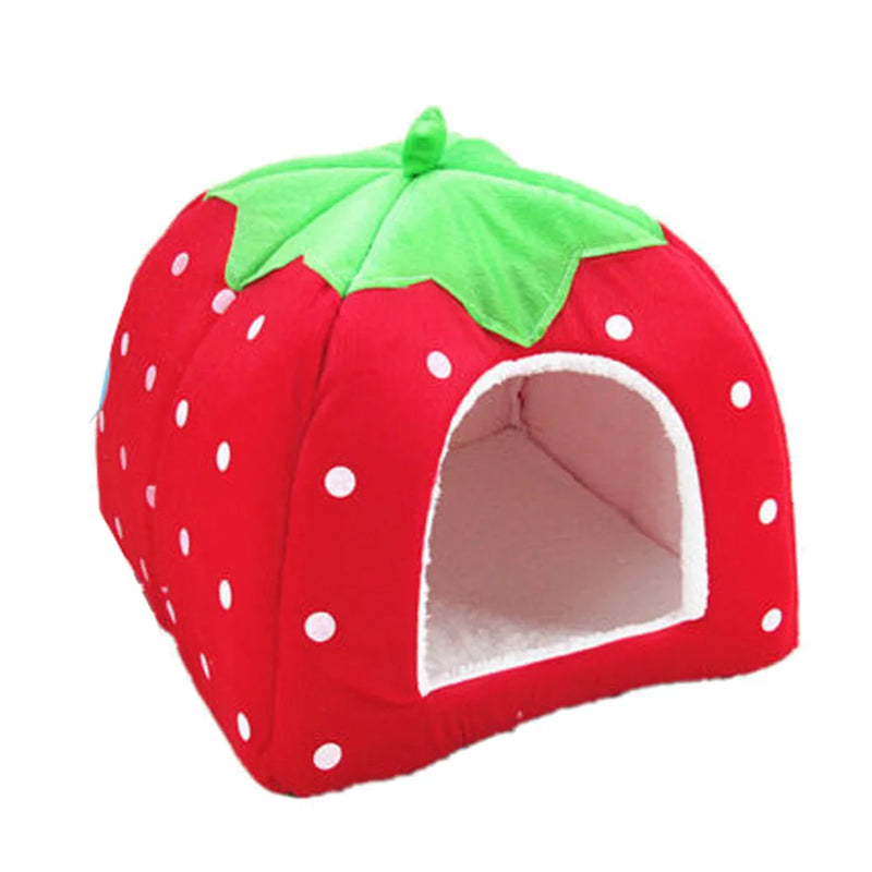 Lit pour animaux en peluche en forme de fraise