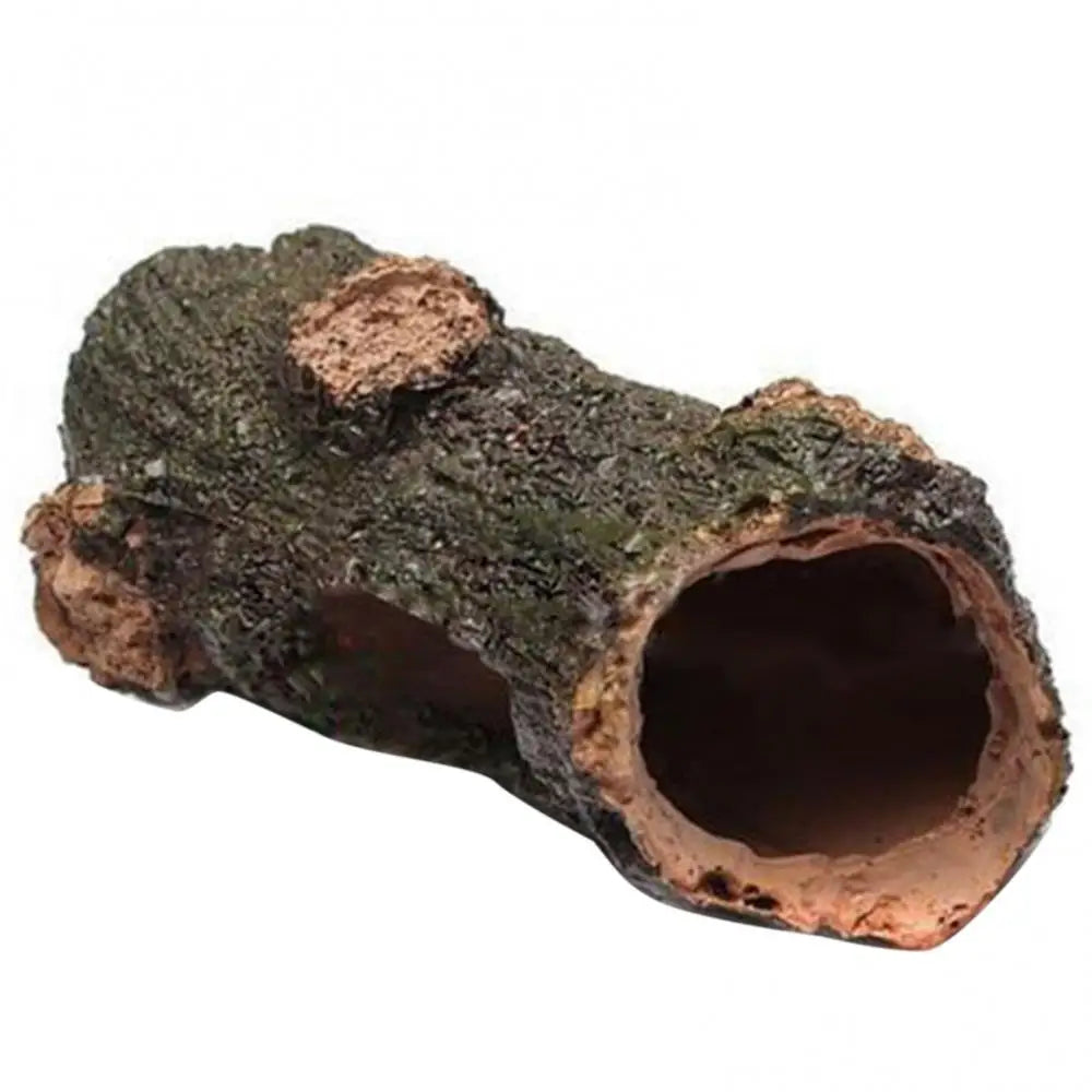 A piece of hollowed wood resin tree branch used as an aquarium ornament.