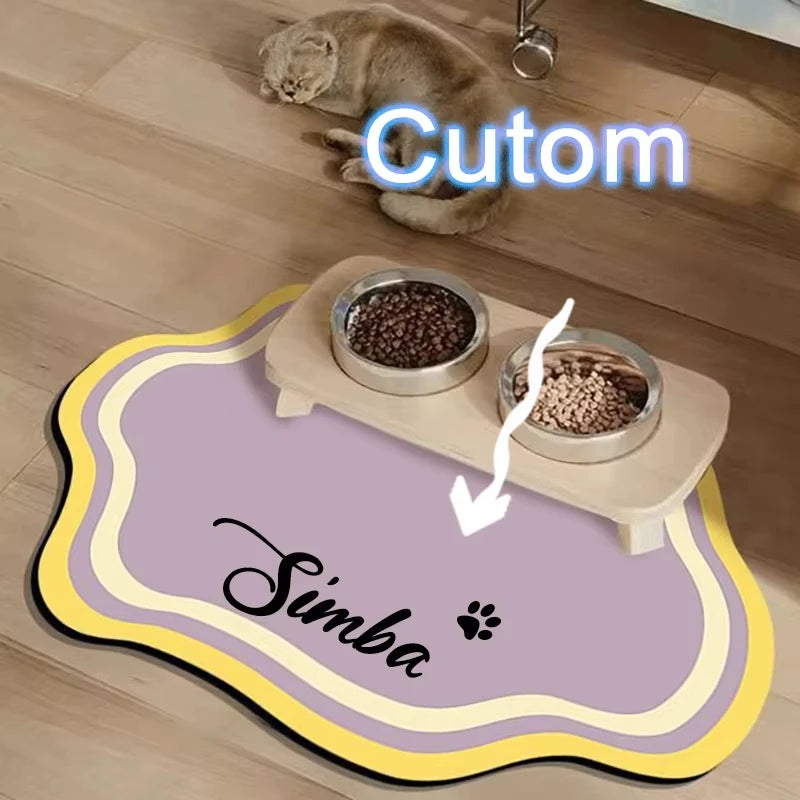 A pet feeding mat shaped like a lion, featuring Simba branding and a non-slip base with two bowls for pet food.