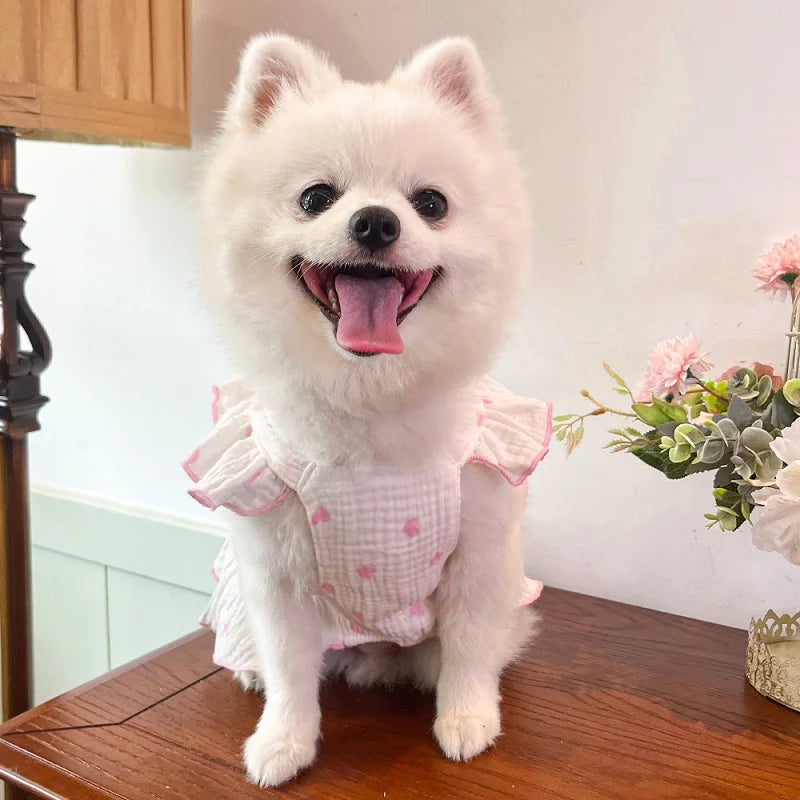Cool Cotton Summer Dress for Small Dogs with Bow Print