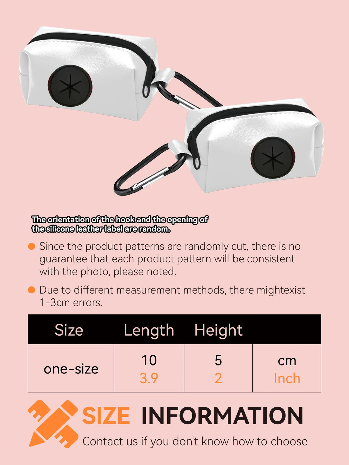 A white leather leash clip poop bag dispenser with a black accent and black strap.