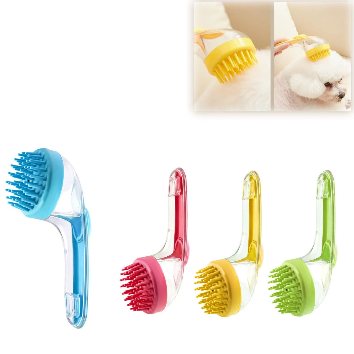 Pet Bath Brush with Shampoo Dispenser and Soft Silicone Bristles