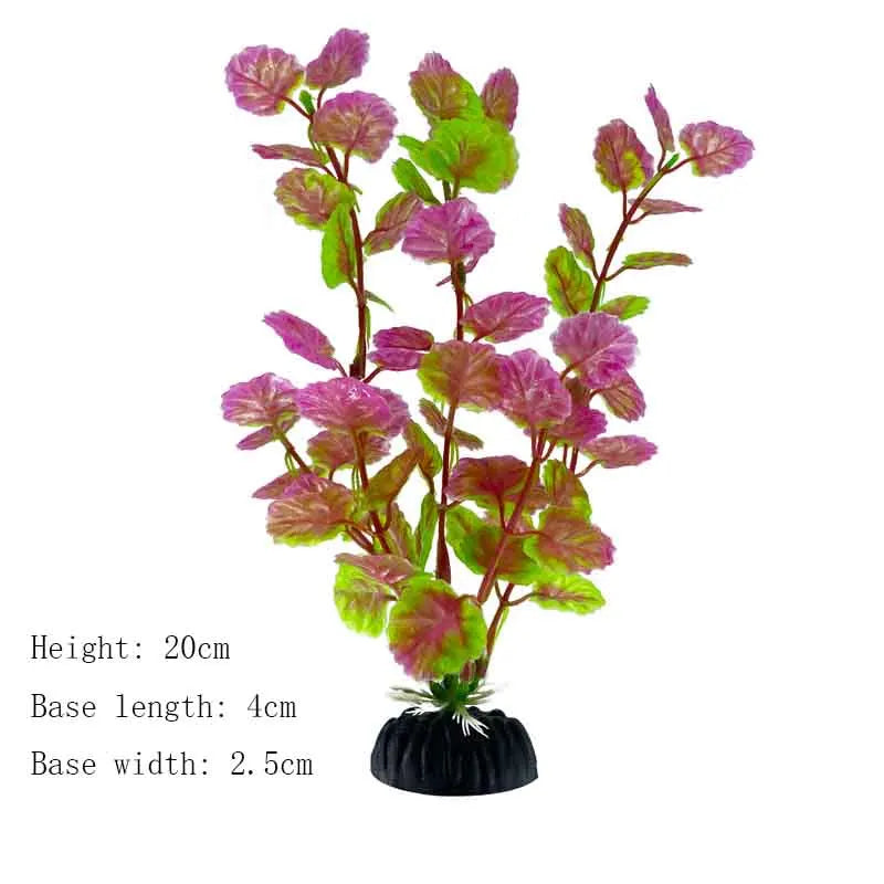 A realistic artificial aquarium plant with pink and green leaves, measuring 20cm in height.