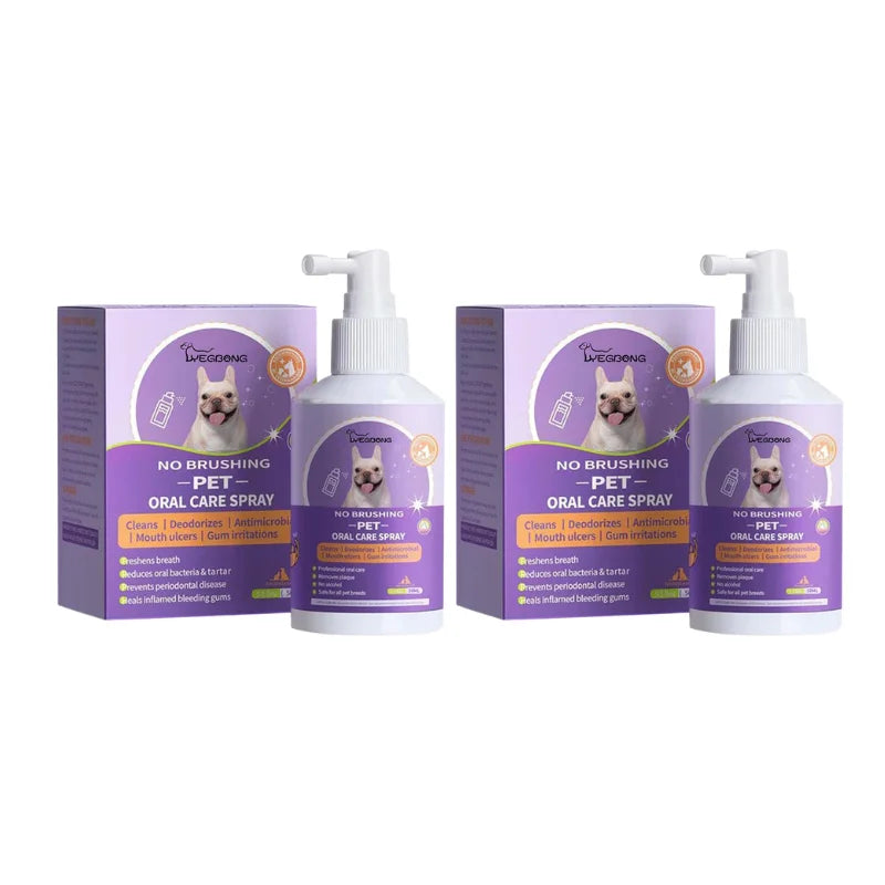 Three bottles of Legeding no brushing pet oral care spray for dogs and cats with pump dispensers
