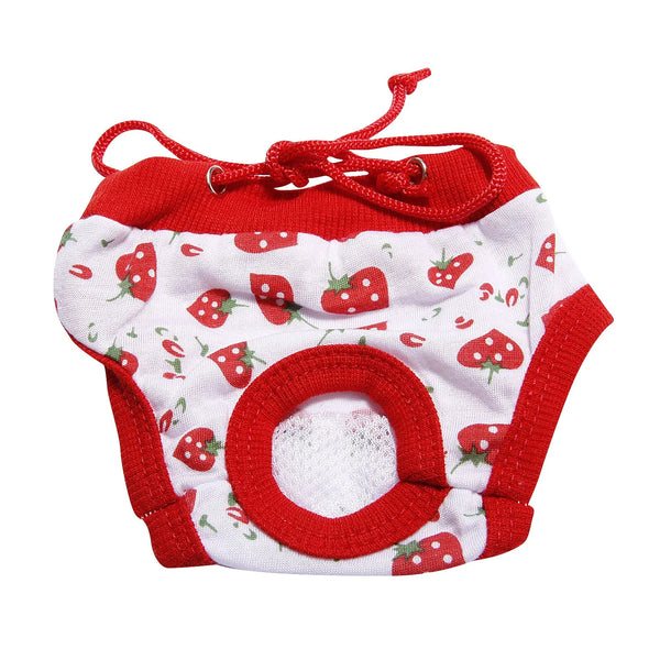 Red and white adjustable dog sanitary pants with a tail hole