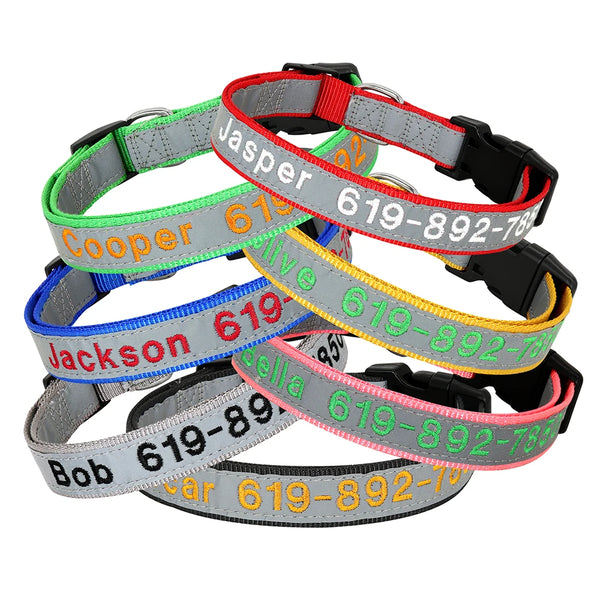 Adjustable Nylon Embroidered Dog Collar with Custom ID