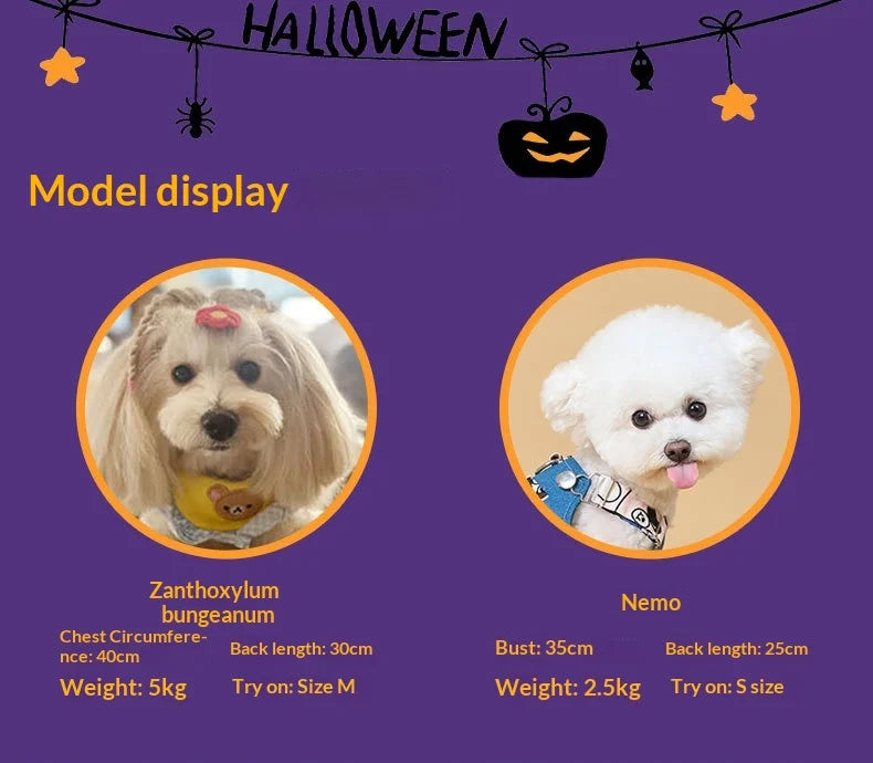 Adjustable Halloween Pumpkin Overall Costume for Small Dogs and Cats