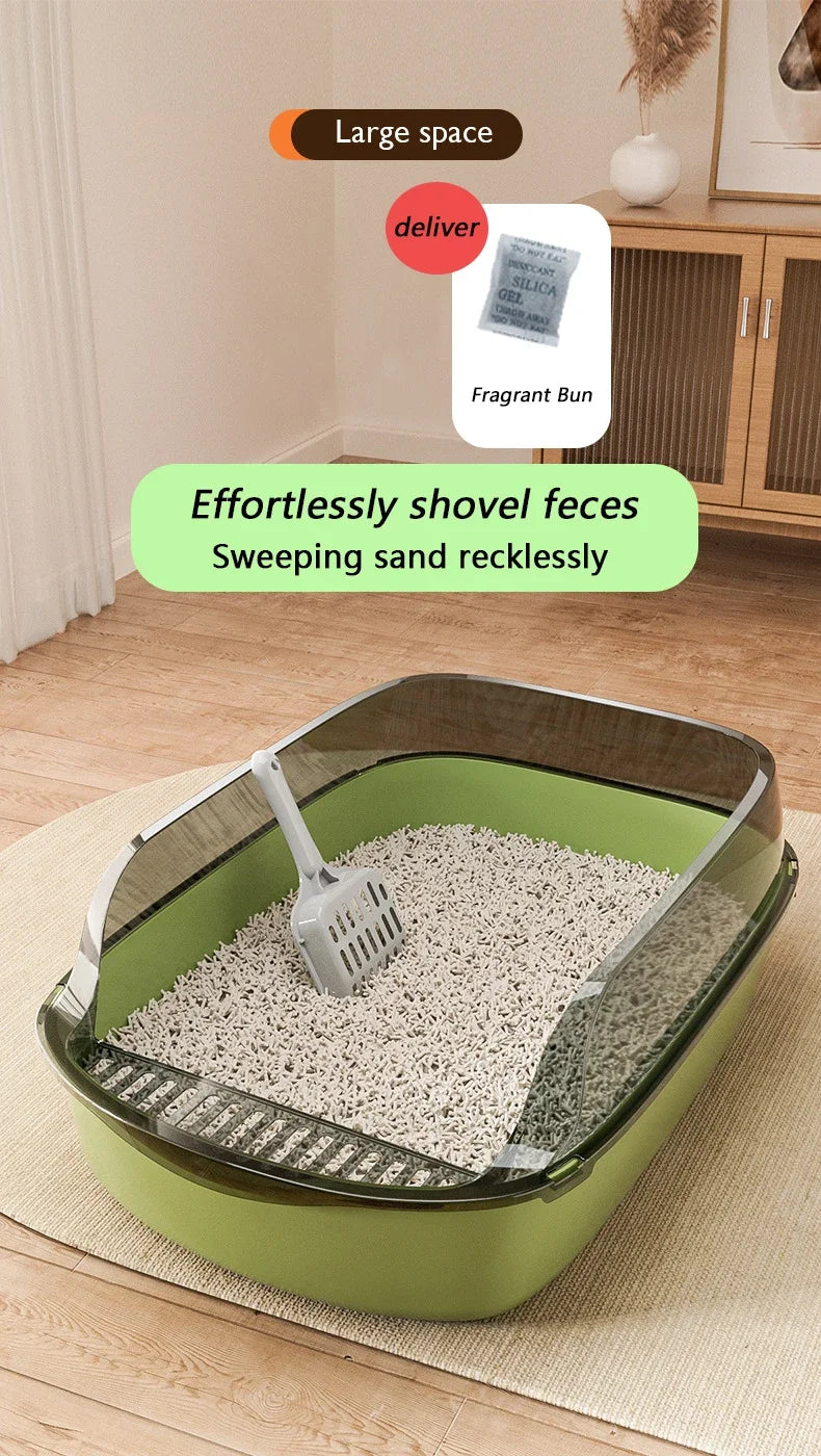 Semi-Enclosed Cat Litter Box with High Splash Guard