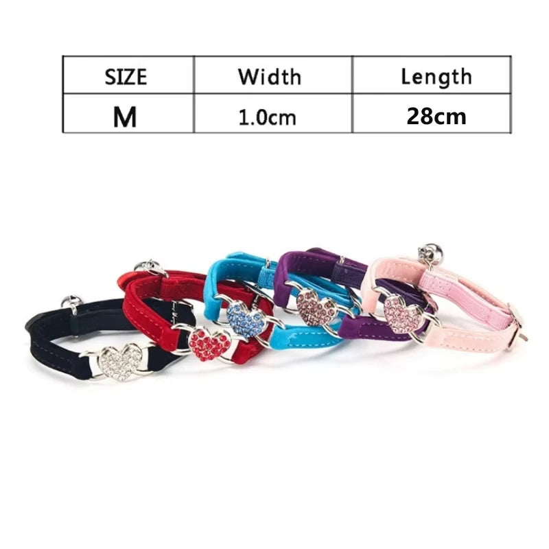 Heart-Shaped Velvet Cat Collar with Bell
