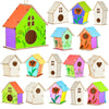 Unfinished Wooden Bird House Kit with Hemp Rope for DIY Painting