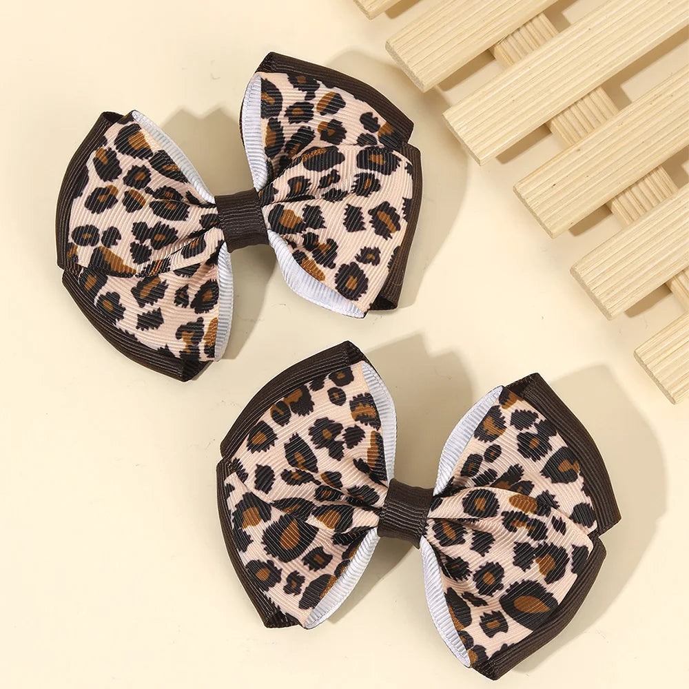 Leopard Bow Hair Clips for Girls - Set of 2