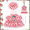 Pink strawberry themed outfit for a porch goose lawn decoration featuring a dress and a goose head.