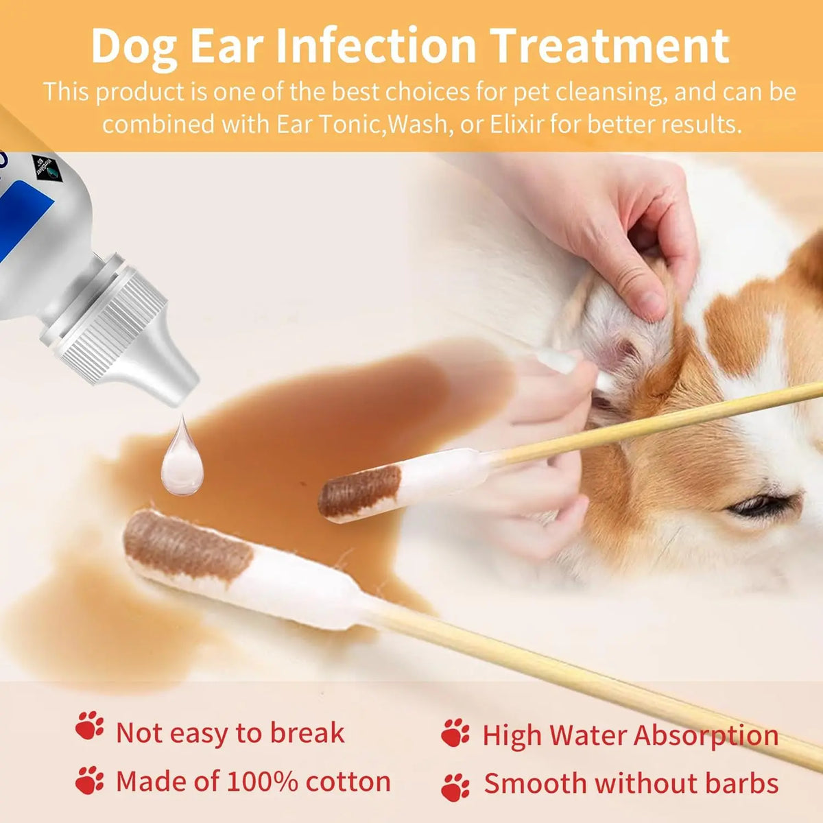 Extra-Long Double-Tipped Cotton Swabs for Pet Ear Care
