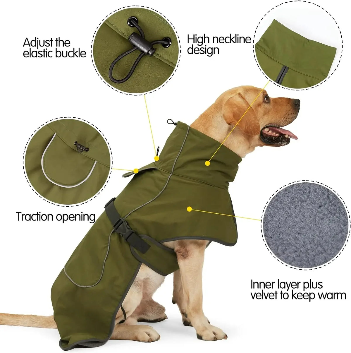 Windproof Waterproof Dog Vest with Reflective Strips and Adjustable Harness