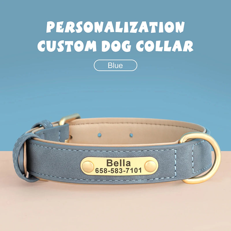 Personalisiertes Leder-Hundehalsband mit graviertem ID-Tag