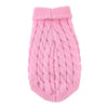 Pull en tricot rose avec col côtelé et corps texturé, ressemblant à un chiot.
