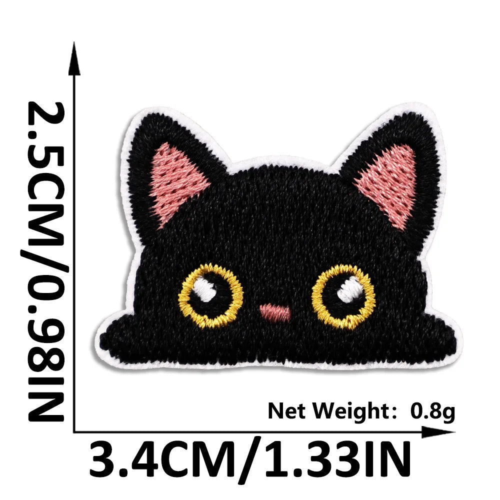 Cat Embroidered Iron-On Patch – Cute Pocket-Sized Appliqué for Clothing & Crafts