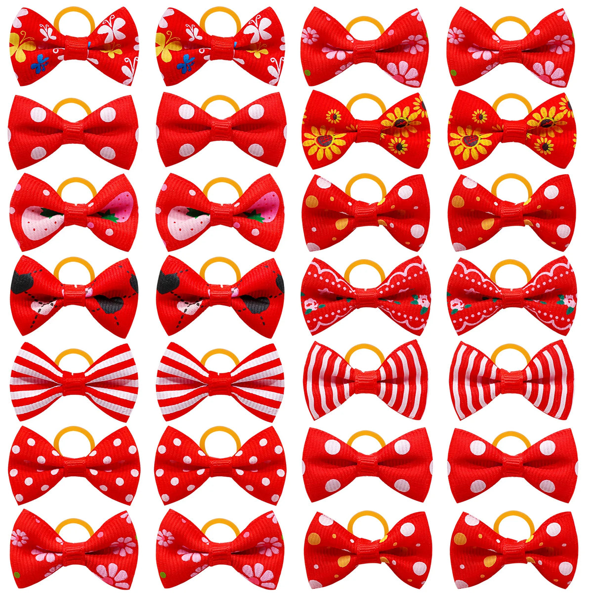 Pet Hair Bows with Rubber Bands - Assorted Styles for Small Dogs and Cats