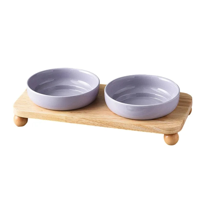 Elevated Ceramic Cat & Dog Bowl with Stand – 2-in-1 Food and Water Feeder