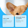 A close-up of a dog's ear with a drop of natural organic pet ear cleaner solution being applied.