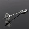 Stainless steel bird feeder fork for parrots with a metal chain and a round feeding disc.